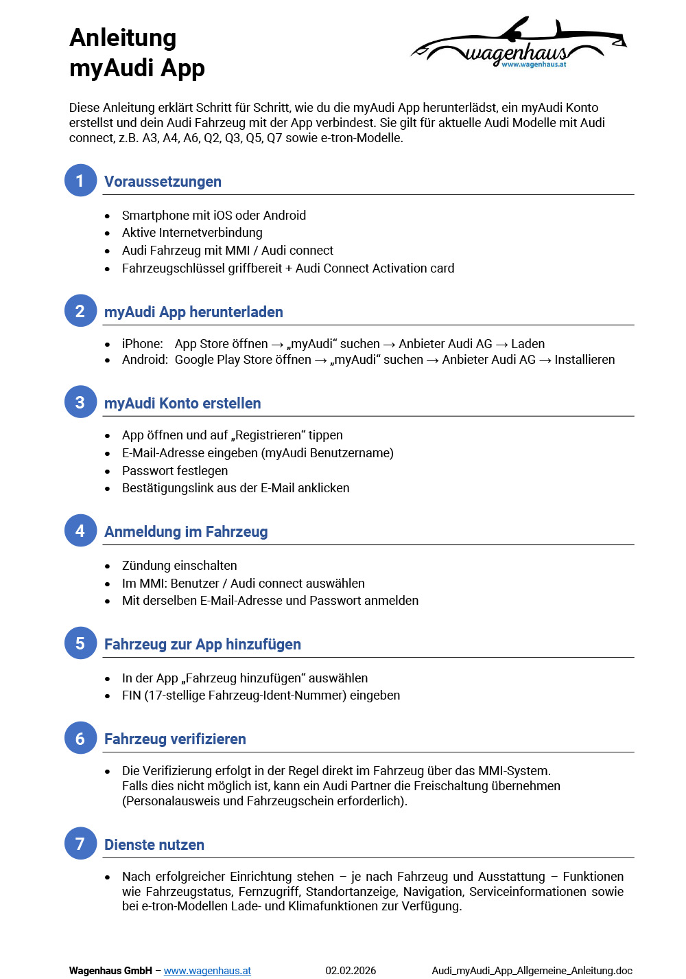 Anleitung myAudi App