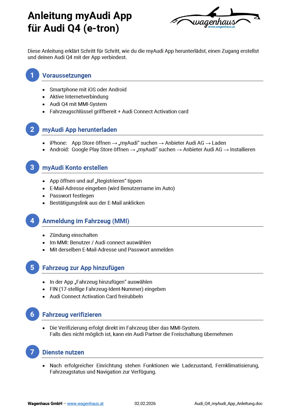 Anleitung myAudi App Q4